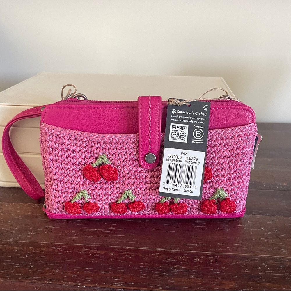 The sak cherry crochet crossbody wallet NWT
